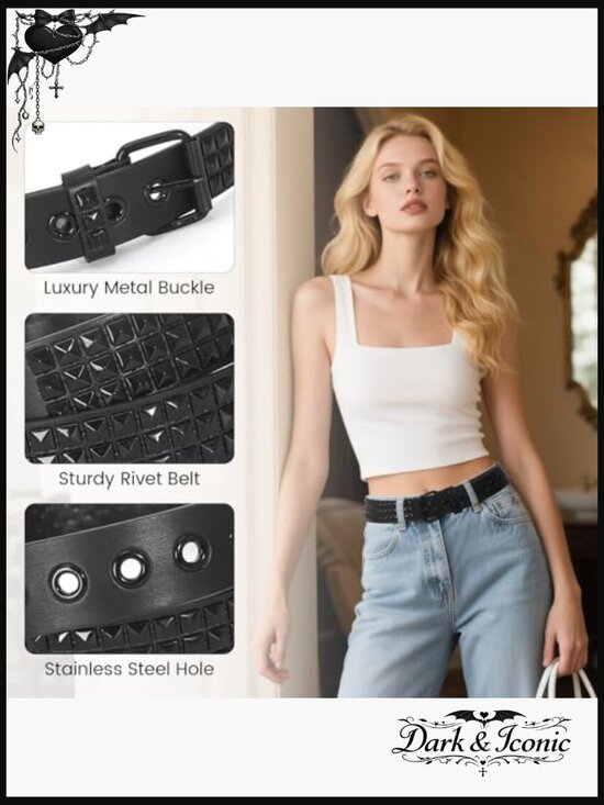 3 Pcs Studded Belt Set Y2K Goth Punk Rock Rivet Belts With Pyramid Studs main image 4